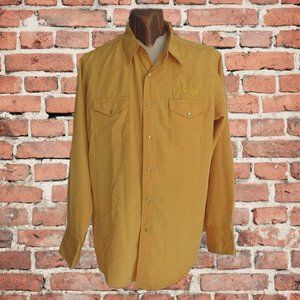 Vtg Authentic Wrangler Western Shirt Large Gold Pearl Snaps Line Dancing Rodeo